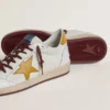 Men's Ball Star in white nappa leather with yellow animal-print leather star and heel tab
