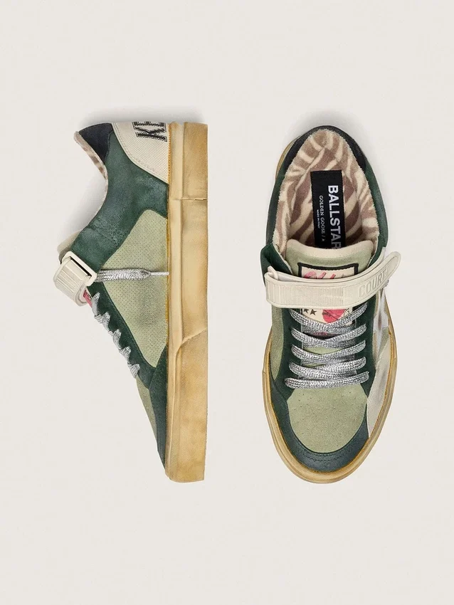 Men's Ball Star LAB in green suede with silver leather star and black suede heel tab
