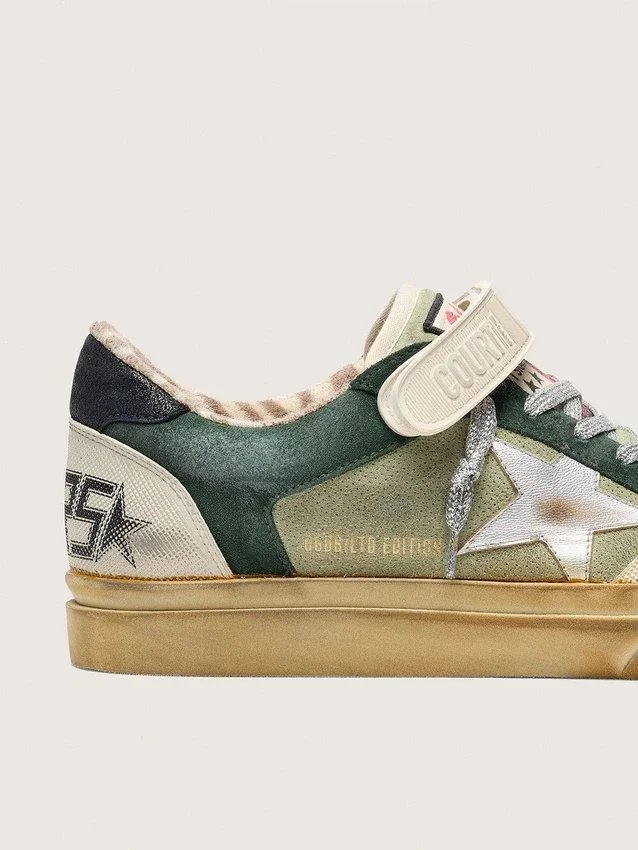 Men's Ball Star LAB in green suede with silver leather star and black suede heel tab
