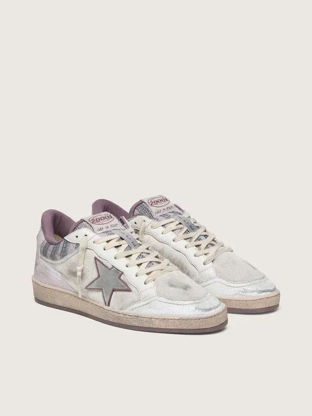 Men’s Ball Star LAB in white nylon and pony skin with silver star and lilac inserts