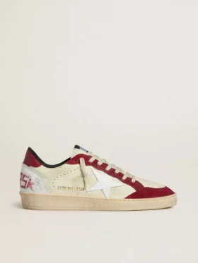 Men’s Ball Star LTD in cream nappa with white leather star and red suede inserts
