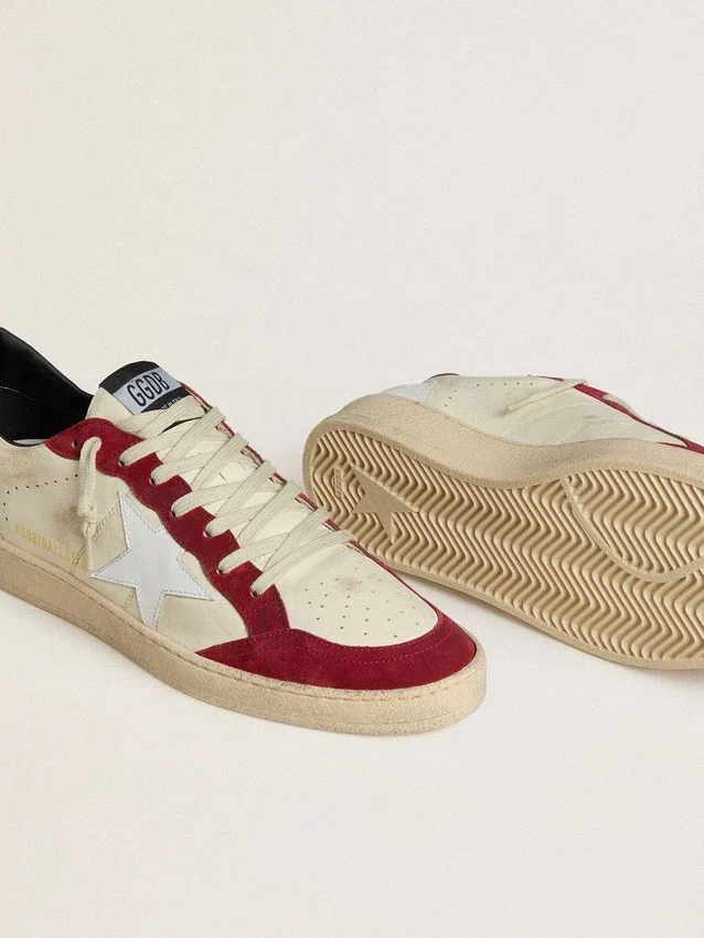 Men’s Ball Star LTD in cream nappa with white leather star and red suede inserts
