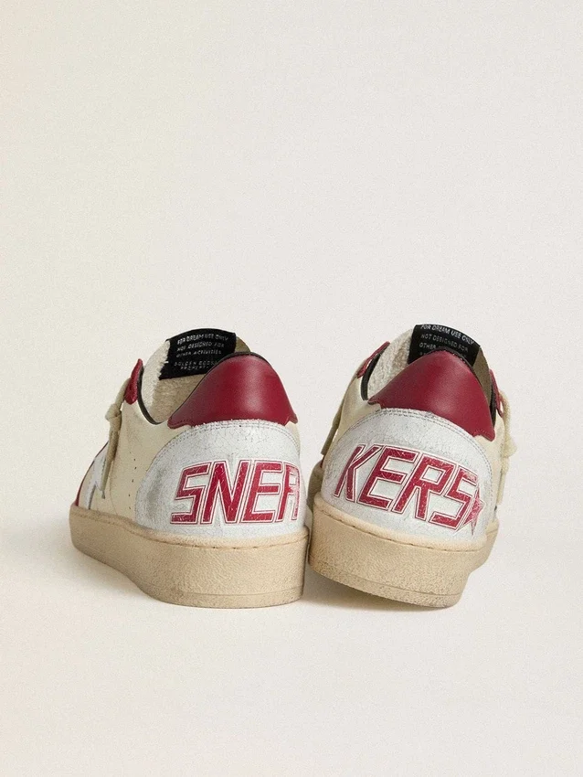 Men’s Ball Star LTD in cream nappa with white leather star and red suede inserts