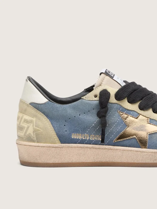 Men’s Ball Star LTD in denim blue suede with metallic gold leather star