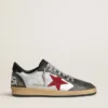Men's Ball Star LTD in silver laminated leather with red suede star and black inserts