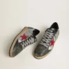 Men's Ball Star LTD in silver laminated leather with red suede star and black inserts