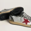 Men's Ball Star LTD in silver laminated leather with red suede star and black inserts