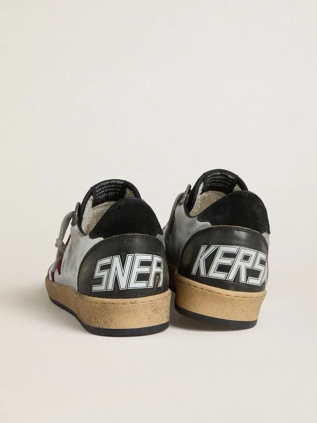 Men's Ball Star LTD in silver laminated leather with red suede star and black inserts
