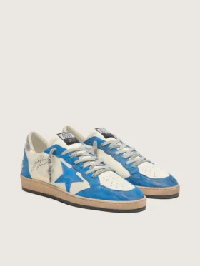 Men’s Ball Star LTD in white leather with light blue leather star