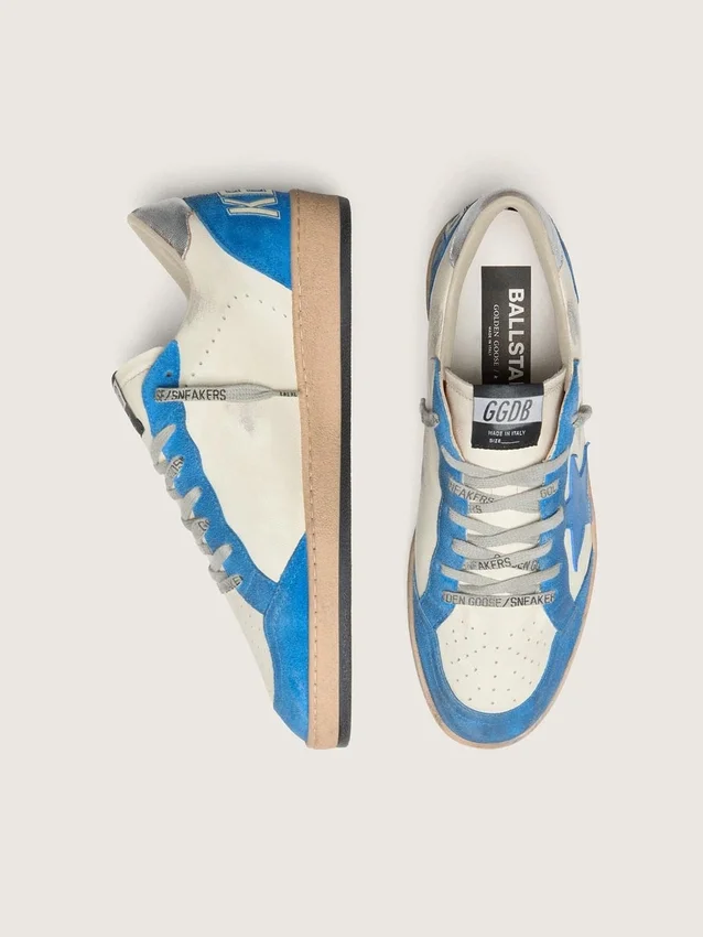 Men’s Ball Star LTD in white leather with light blue leather star