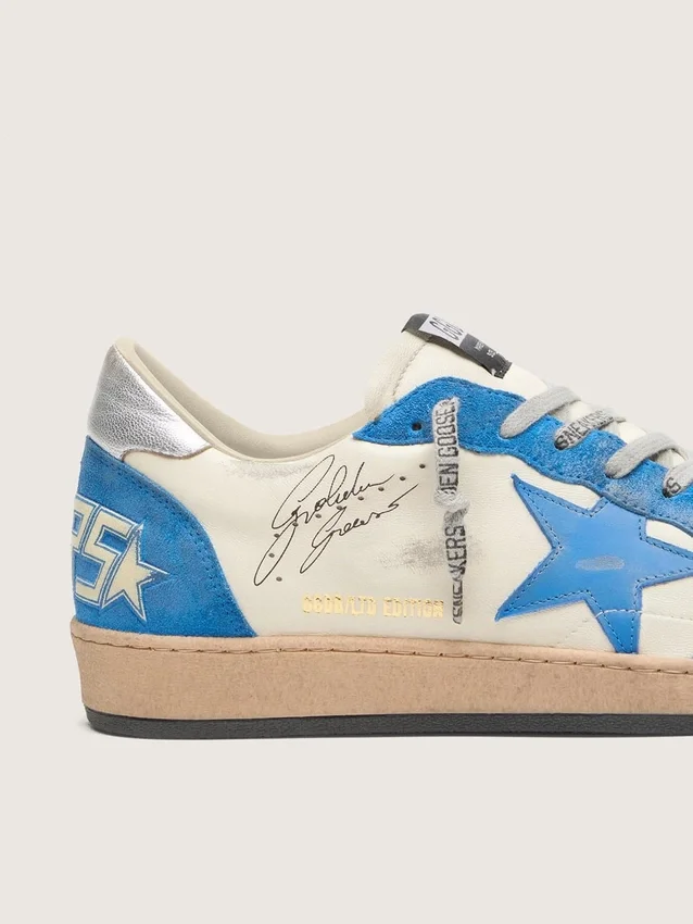Men’s Ball Star LTD in white leather with light blue leather star