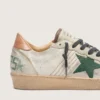 Men’s Ball Star LTD in white pony skin and gray suede with green star