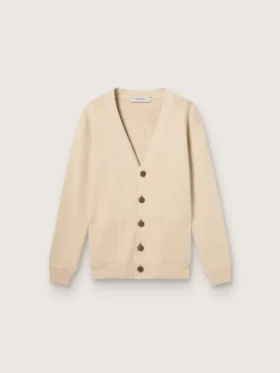 Men’s beige cardigan with 'Golden' lettering on the back
