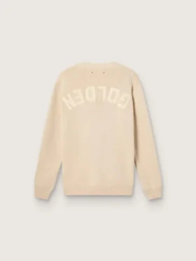 Men’s beige cardigan with ‘Golden’ lettering on the back