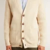 Men’s beige cardigan with 'Golden' lettering on the back