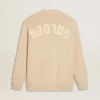 Men’s beige cardigan with 'Golden' lettering on the back