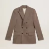 Men's beige chevron wool blend double-breasted blazer