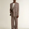 Men's beige chevron wool blend double-breasted blazer