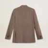 Men's beige chevron wool blend double-breasted blazer