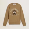 Men's beige cotton sweatshirt with print on the front