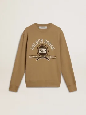 Men's beige cotton sweatshirt with print on the front