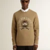 Men's beige cotton sweatshirt with print on the front