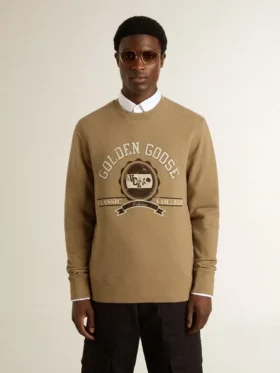 Men’s beige cotton sweatshirt with print on the front