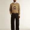 Men's beige cotton sweatshirt with print on the front