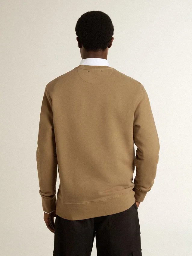Men's beige cotton sweatshirt with print on the front