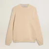 Men’s beige crew neck sweater with ‘Golden’ lettering on the back