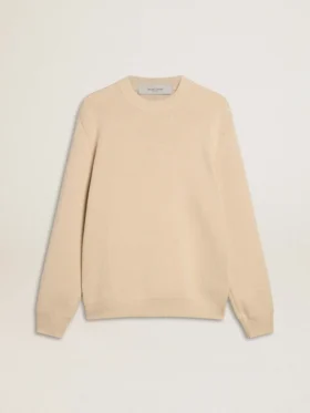 Men’s beige crew neck sweater with ‘Golden’ lettering on the back