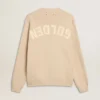 Men’s beige crew neck sweater with ‘Golden’ lettering on the back