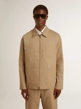 Men’s beige jacket with floral embroidery and full zip