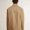 Men's beige jacket with floral embroidery and full zip