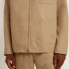 Men's beige jacket with floral embroidery and full zip
