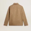 Men's beige jacket with floral embroidery and full zip