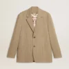 Men's beige pinstripe single-breasted jacket with an oversized fit