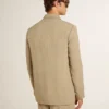 Men's beige pinstripe single-breasted jacket with an oversized fit