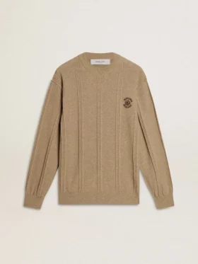 Men's beige sweater with embroidered logo