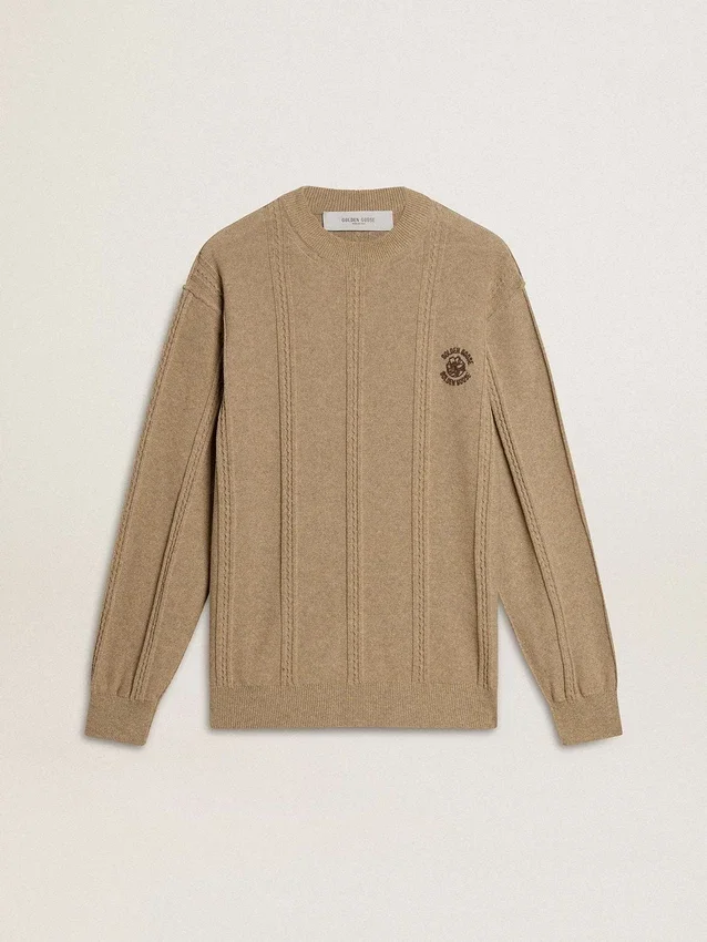 Men's beige sweater with embroidered logo