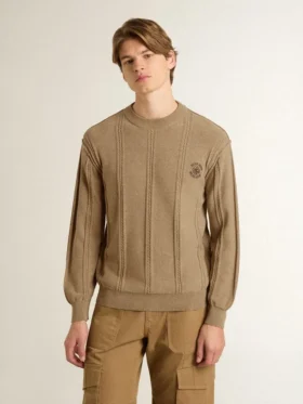 Men’s beige sweater with embroidered logo
