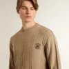 Men's beige sweater with embroidered logo