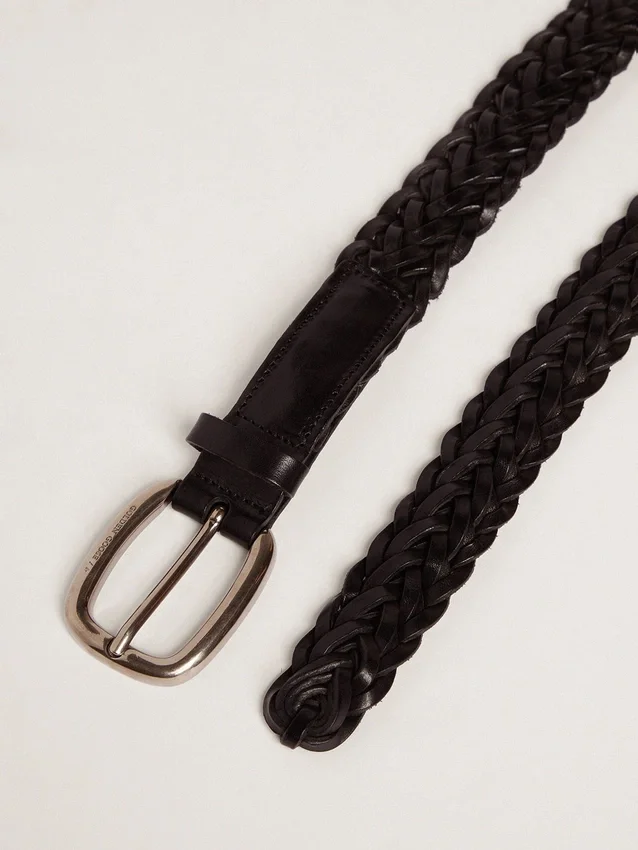 Men’s belt in black braided leather