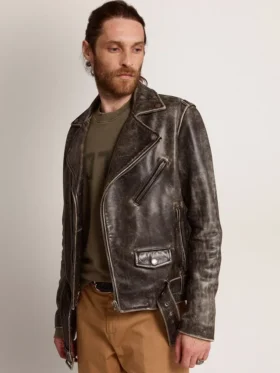 Men’s biker jacket in distressed leather