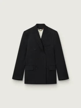 Men’s black double-breasted blazer with button fastening