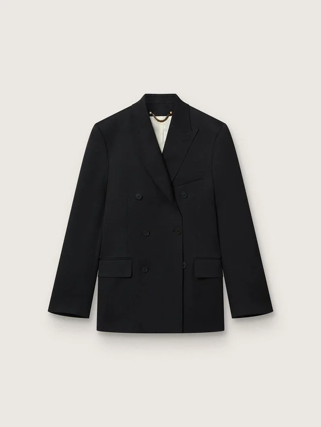 Men’s black double-breasted blazer with button fastening