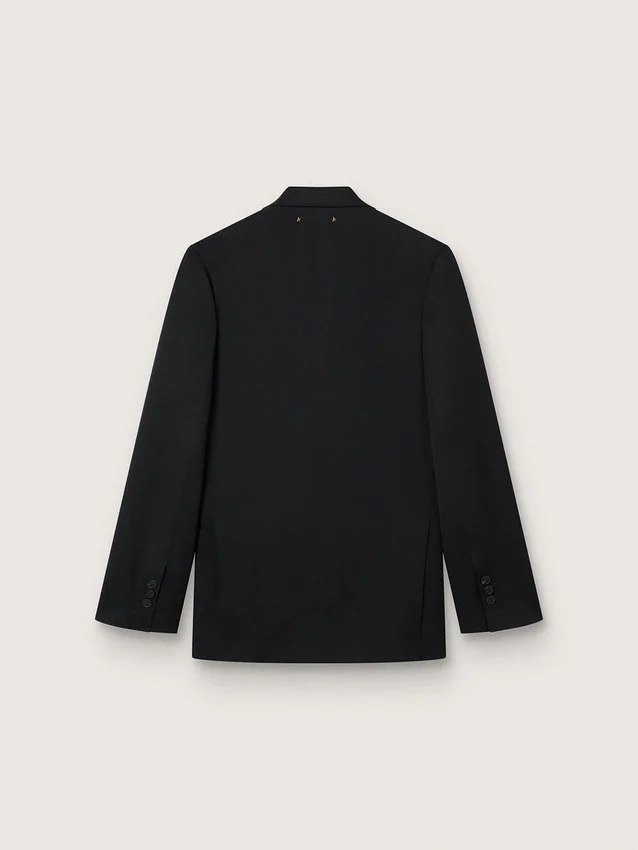 Men’s black double-breasted blazer with button fastening