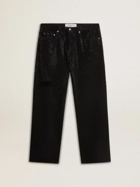 Men's black jeans with a loose fit and gradient effect all-over crystals