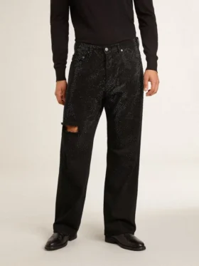 Men’s black jeans with a loose fit and gradient effect all-over crystals