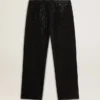 Men's black jeans with a loose fit and gradient effect all-over crystals
